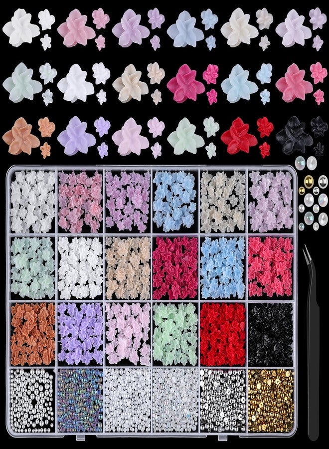 editTime Flower Nail Art Charms, 3D Flowers for Nails Colorful Flower Nail Charms 3D Acrylic Flowers Petals Floral Nail Charms with Bubble Beads and Flatback Pearls for Women Nail Art Design (Flower+Beads) - Image 1